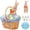 Blue, variant on Easter Bunny Gift Basket  Include Wicker With Liner Gingham Plush Rabbit Eggs Raffia Paper Grass Gifts For Picnic Party Decoration(pink)