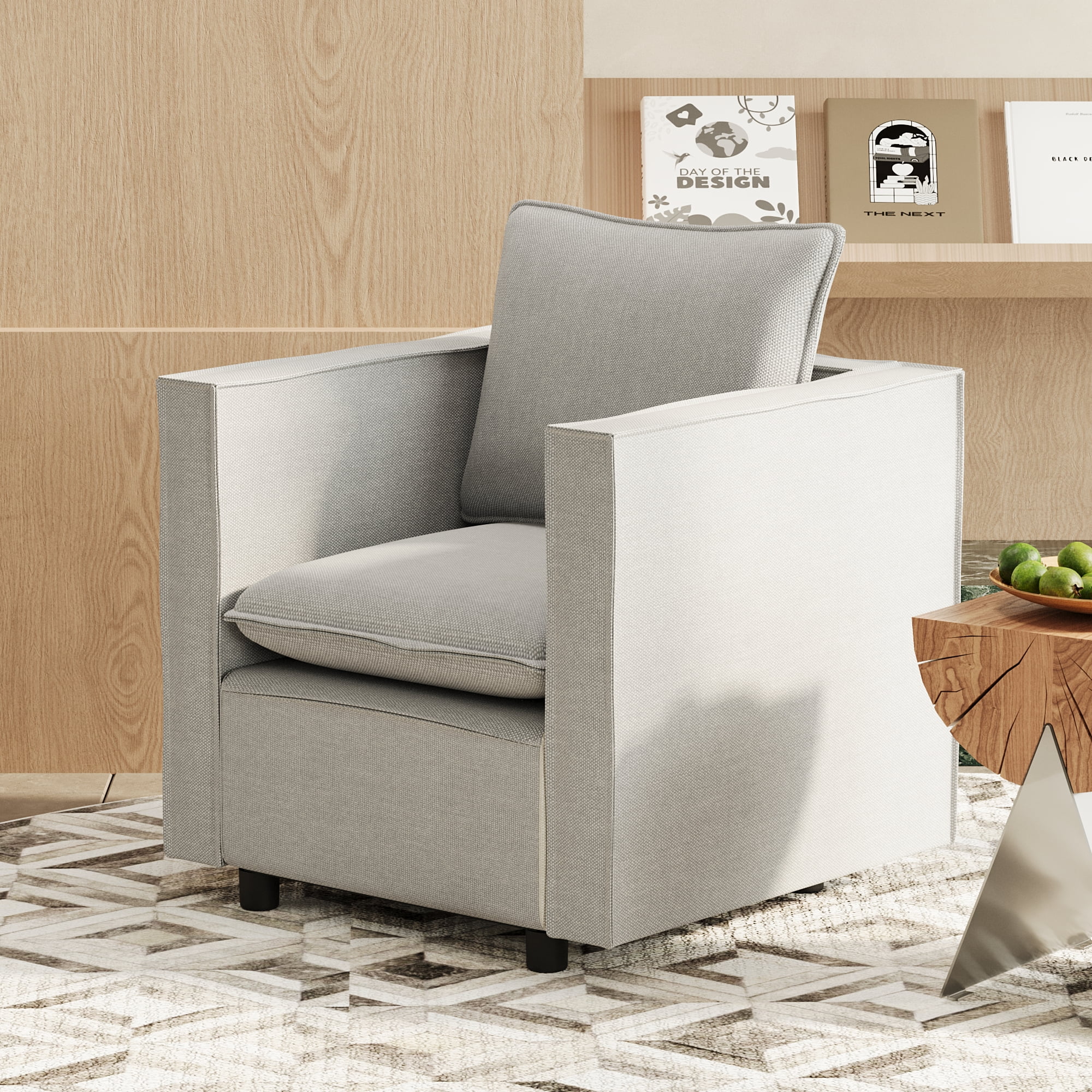 MAYEERTY Decorative Gray Single Sofa Chair – Comfortable Soft Cushioned Armchair, Modern Design for Bedroom/Corner/Reading Room