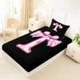 thumbnail image 5 of Erosebridal Floral Bow Letter T Twin Sheet Sets for Girls, Pink Initial Ribbon Bedding, 3pcs, 5 of 6