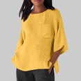 thumbnail image 2 of Hauts de Printemps pour Femmes Élégants avec Manches 3/4 et Col Rond en T-Shirts Unis Confortables pour Femmes Jaune TTG, 2 of 4