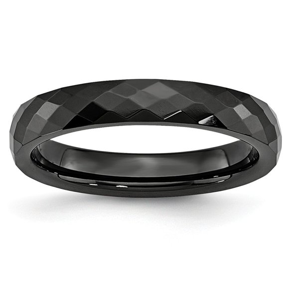 Bague en Céramique Noire 4mm Poli Facetté Taille 12 Bijoux Cadeaux pour Femme