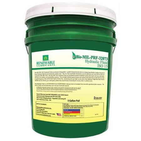 RENEWABLE LUBRICANTS 81144 5 gal Bio-MIL-PRF-32073 Hydraulic Fluid Pail 15 ISO Viscosity