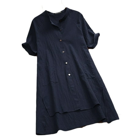 Cotton Fully Lined Sundress - Womens Cotton Linen Shirt Dress Button Midi A-Line Sundress