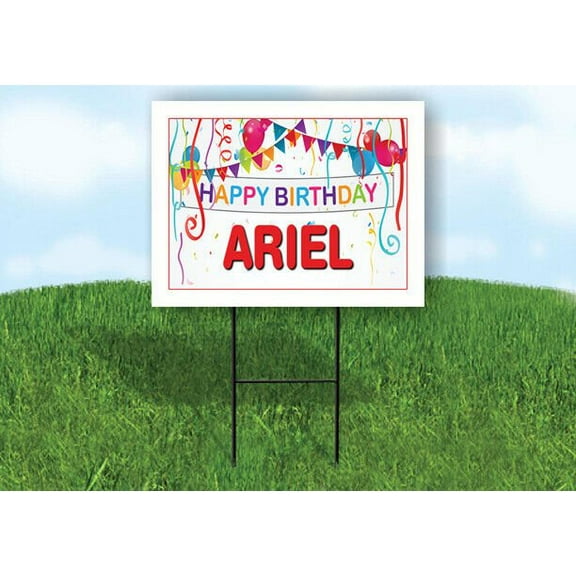 ARIEL HAPPY BIRTHDAY BALLOONS 18 in x 24 in Yard Sign Road Sign with Stand