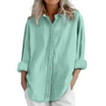 thumbnail image 2 of Green Womens Blouses Womens Daily Casual Linen Shirts Long Sleeve Shirts Tops Casual Blouses Loose Fit Shirt Ladies Tops and Blouses, 2 of 6