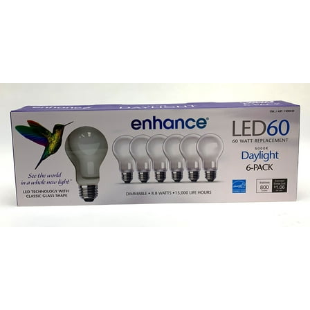 6 Pack Feit Electric LED Bulb Classic Glass Shape 60W Daylight Dimmable, 800 Lum