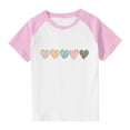 thumbnail image 4 of Pink T-Shirt for Girls 4-12Y, Cute Heart Print with Leopard Accent, Soft Polyester Spandex Raglan Sleeve Casual Tee (Size 110-170),Size 9 T, 4 of 8