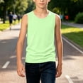 thumbnail image 7 of justHIGH Boys Cotton Tank Tops Kids Summer Sleeveless T-Shirts Casual Loose Fit Crew Neck Shirts Plain Basic Tees 3-14 Years Mint Green,9-10 Years, 7 of 7