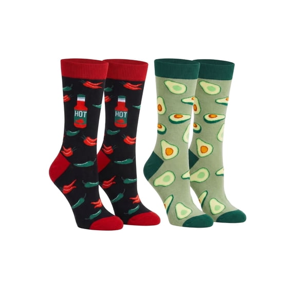 Men's Avocado & Hot Sauce Chili Peppers Novelty Dress Socks Food 2-Pair Set