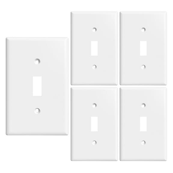 1-Gang Plastic Toggle Wall Plate,Middle Size,White, 5 Pack