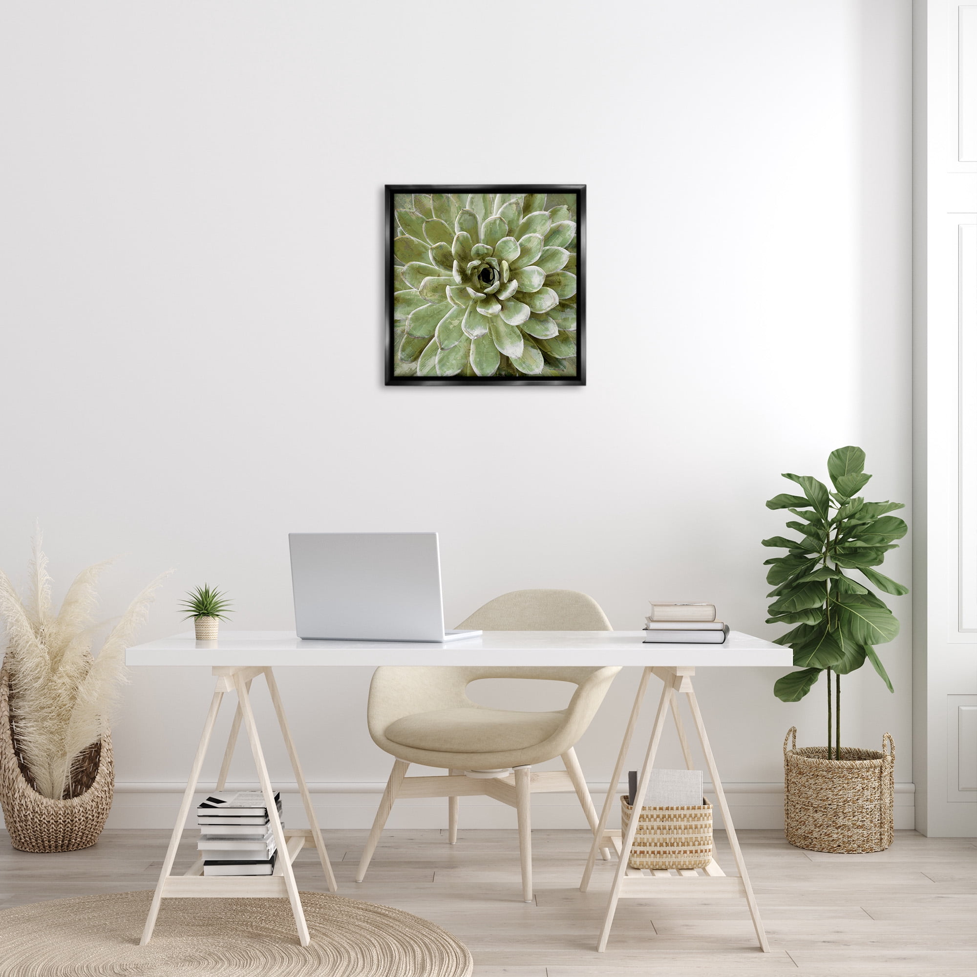 Stupell Industries Green Botanical Succulent Bloom Botanical & Floral Painting Black Floater Framed Canvas Art Print Wall Art, 25 x 25