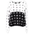 thumbnail image 1 of The Classic Color Block Black And White Shaggy Pullover Jumper With Cross Prints, 1 of 5