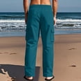 thumbnail image 5 of Men's Linen Four Seasons Thin Breathable Cargo Multi-pocket Pants, Loose Casual Wide Leg Trousers for Travel and Comfort,Navy,3XL, 5 of 6