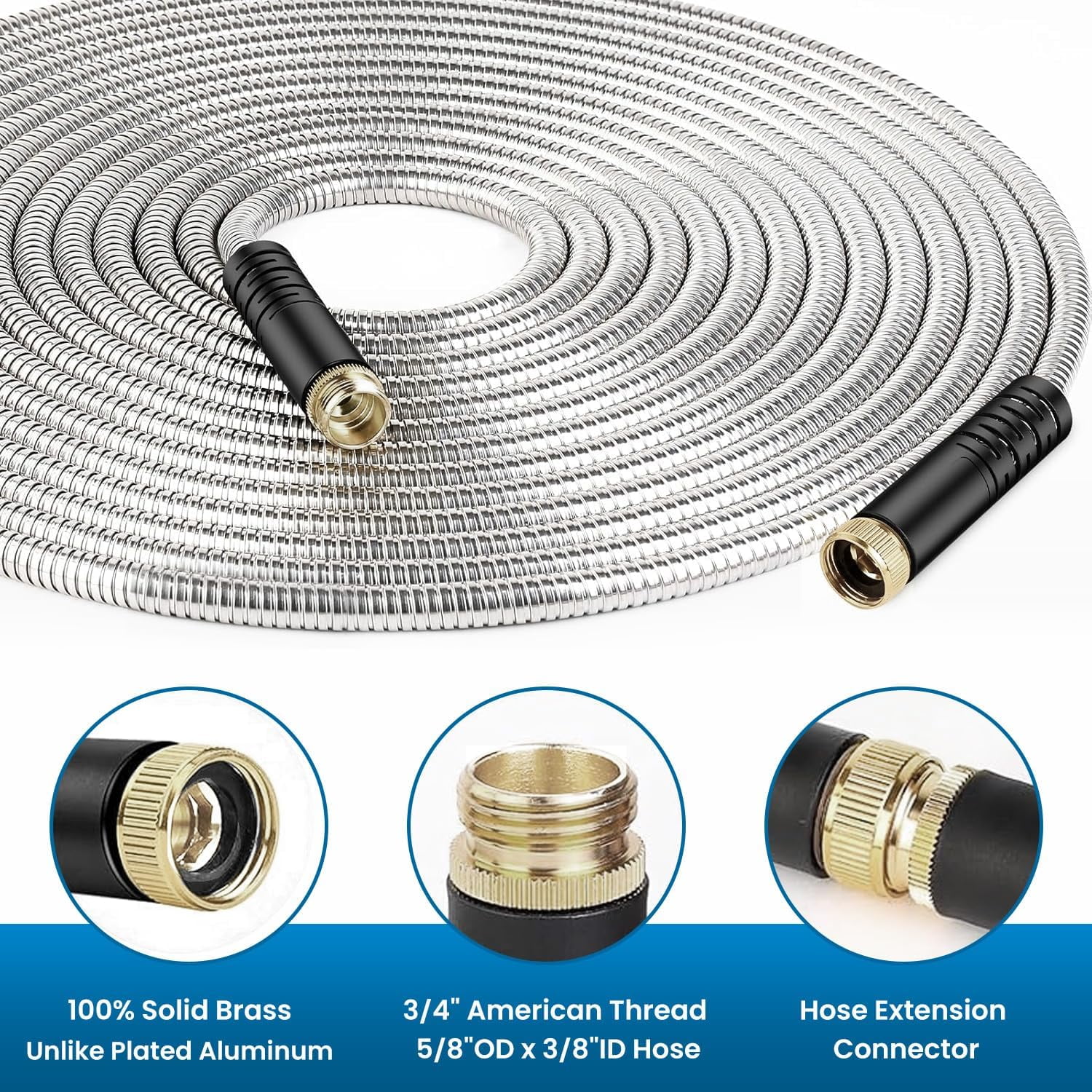 50FT Garden Hose with 10 Function Nozzle, Kink- & Leak-Proof Metal Hose for Lawn, Yard, RV, Car Wash