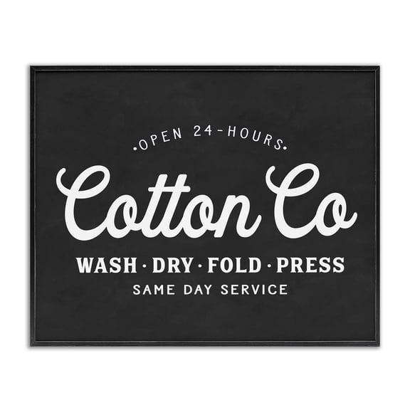 Stupell Industries Traditional Cotton Co. Laundry Room Sign Black White Minimal Black Framed Giclee Art, 20 x 16, by Lettered and Lined