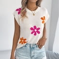 thumbnail image 3 of VBVC Women's Floral Knit Sweater Tops,Ladies Cap Sleeve Pullover,Breathable Blouses For Women,White,S-XL, 3 of 9