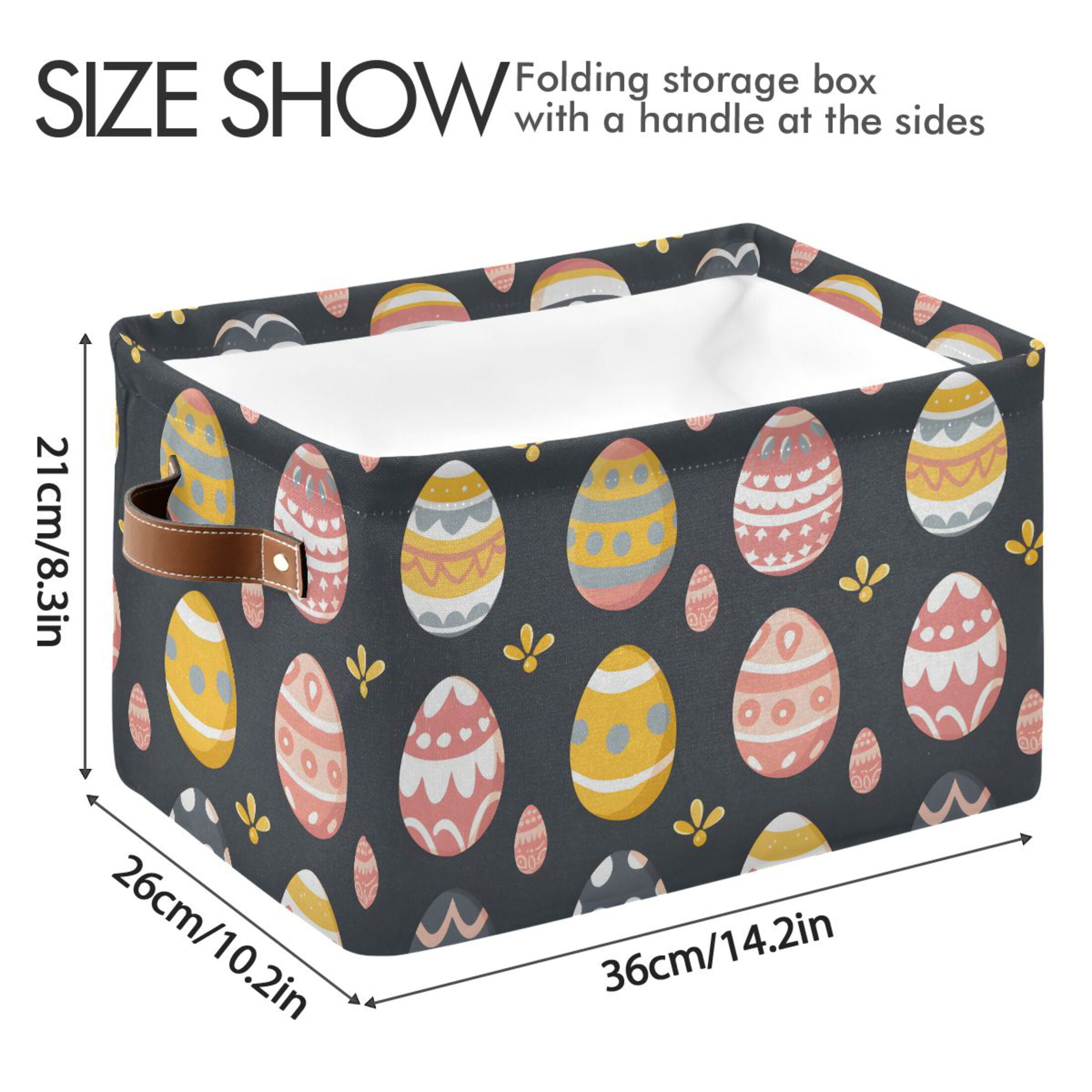 Easter Egg with Grass Storage Bins with Handle Fabric Organizer Basket Foldable Box 2 Pack 14.2x10.2x8.3