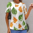 thumbnail image 6 of Autumn Harvest Maple Leaves Thanksgiving Womens Tops Women's Fashion Casual Short Sleeve Flower Print Round Neck Pullover Top Blouse, 6 of 6