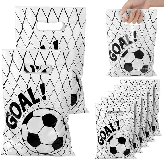 50 Pcs Soccer Gift Bags, Plastic Goodie Bags for Team Games Sports Events (White)