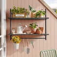 thumbnail image 4 of Pipe Shelf Industrial Floating Shelving 31" Kitchen Wall-Mounted Shelf Towel Bar Hooks Coffee Bar Shelf Wine Hanging Display Rack Bookshelf Living Room Decor Bathroom-Charcoal Black, 4 of 12