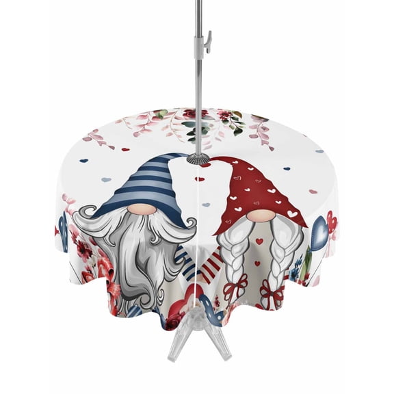 Outdoor Tablecloth with Umbrella Hole and Zipper, Pink Valentine's Day Round Table Cloth 54 Inch Waterproof Tablecloth, Spring Floral Gifts Eucalyptus Leaves Picnic Table Cover for Patio Camping