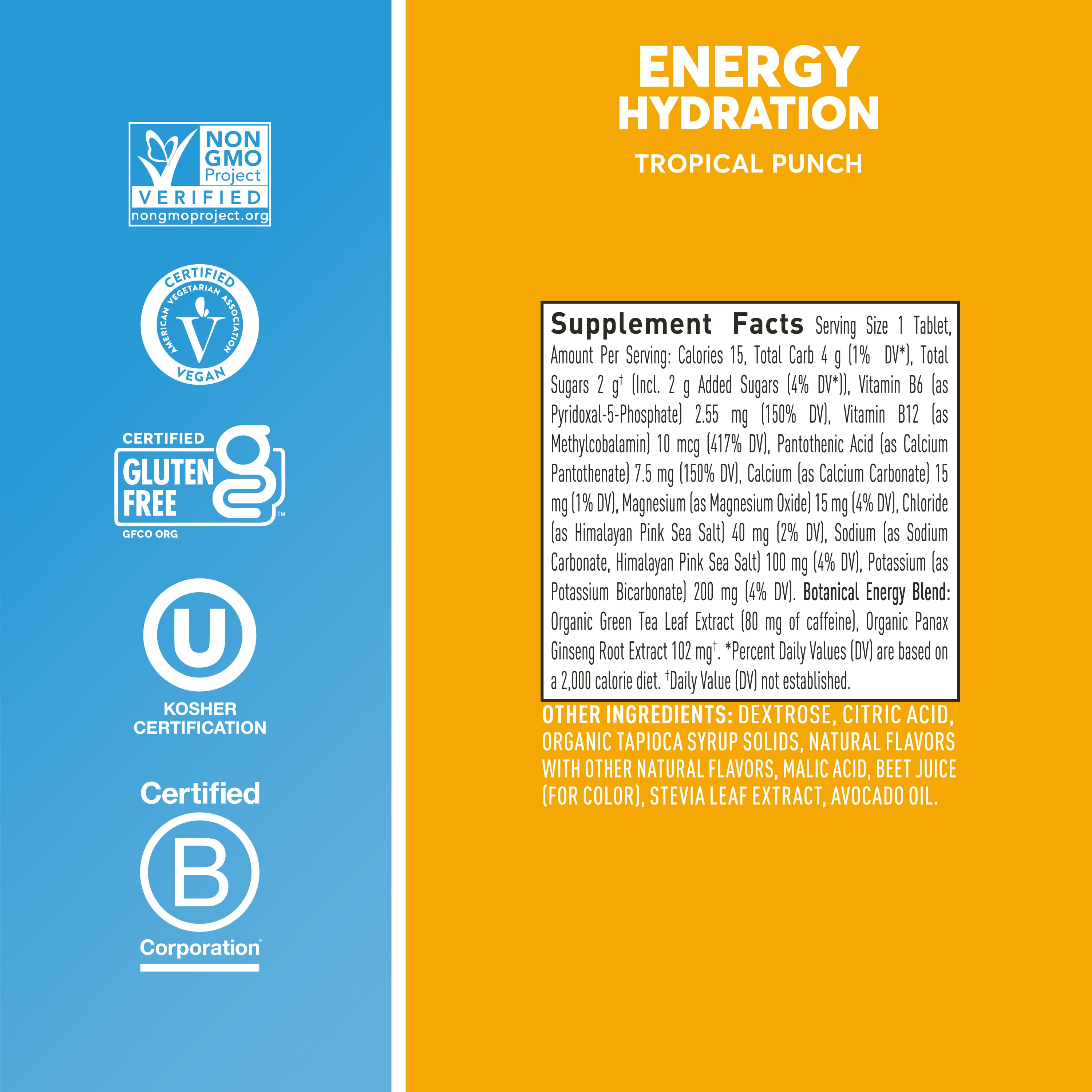 Nuun Energy: Electrolyte Drink Tablets, Caffeine, B Vitamins, Ginseng, Tropical Punch, 8-Pack