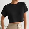 thumbnail image 5 of Crop Tops for Women Short Sleeve Waffle Knitted Blouse Solid Color Lightweight Crewneck Casual Summer Sweaters (S, Black), 5 of 8