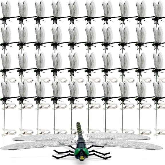 40pcs Dragonfly Clip Bug Repellent, Clip on Dragon Fly, Outdoor Fake Dragonfly Rod Clip for Hat, 3D Artificial Realistic Garden Stakes Decor to Keep Flies Away for Indoor Patio (Black*40Pcs)