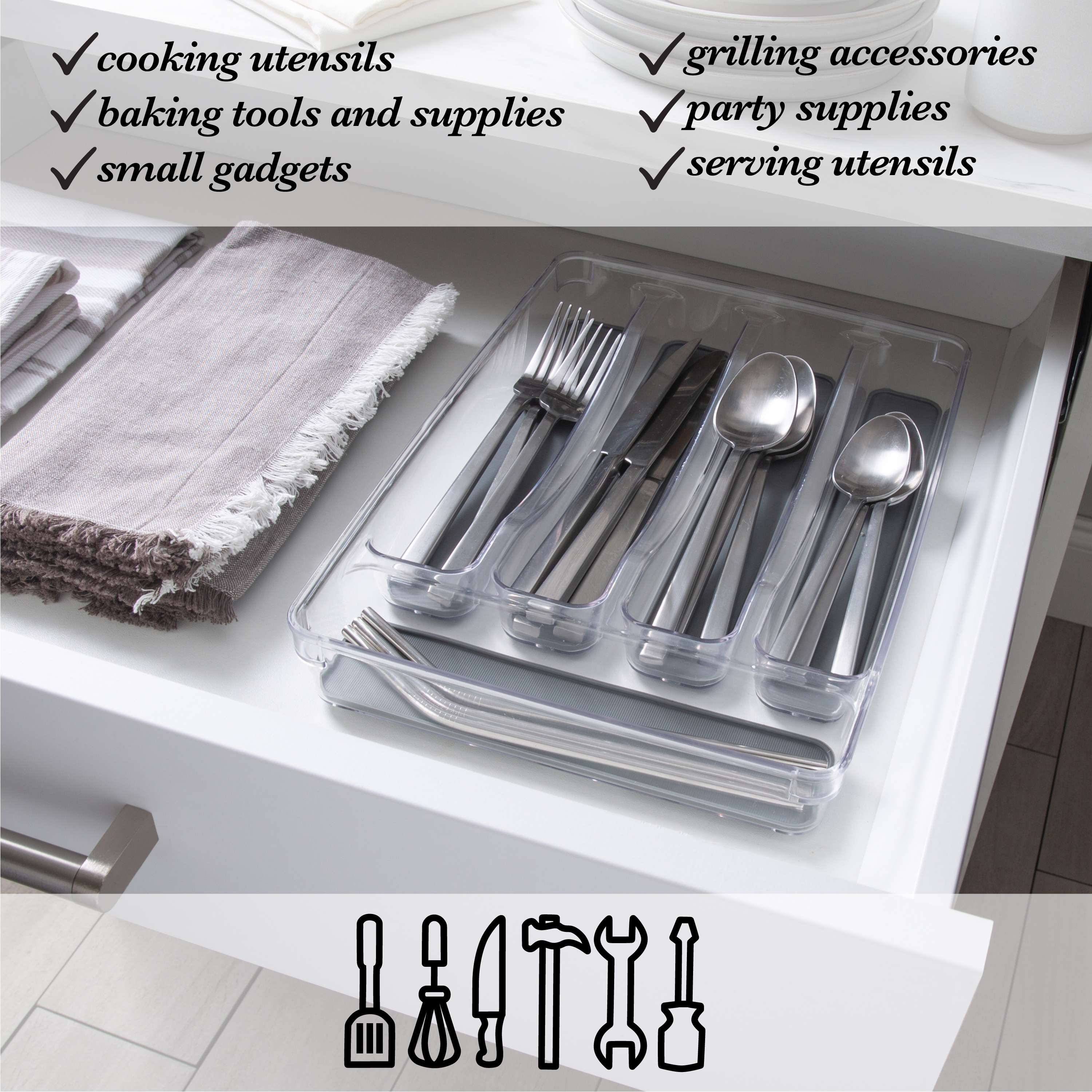 Kitchen Details 5 Compartment Plastic Cutlery Tray, Clear - image 3 of 8