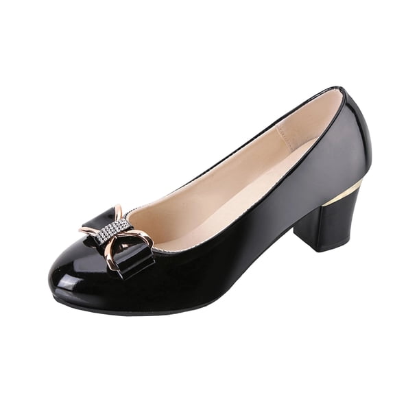 ShiShine Women's Pumps Low Chunky Block Heel Round Toe Slip On Heels Comfortable Dress Shoes for Work Office Casual