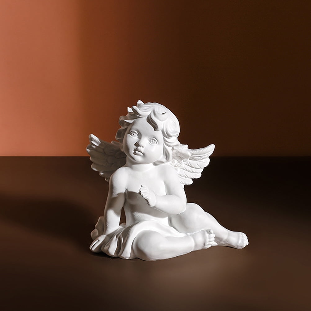 HEMOTON  2 Pcs Garden Cherub Statues Resin Angel Sculpture Home Decoration
