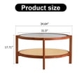 thumbnail image 5 of Kadyn Solid Wood Coffee Table, 2-Tier Tea Table with Solid Wood Frame and Pe Rattan, Round Glass Sofa Center Table for Living Room, Walnut, 5 of 13