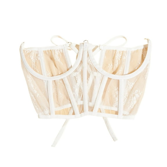 SRZYMJ Underbust Corset Belts for Women Lace Up Tie Back Bustier Mesh Cincher Waist Belt