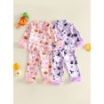 thumbnail image 4 of RUINIXCW Kids Toddler Baby Girl Halloween Silk Stain Pajamas Set Fall Sleepwear Ghost Print Fur Cuffs Long Sleeve Button Down Shirt and Pants Set Homewear Loungewear 1-8 Years, 4 of 9