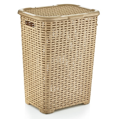 Laundry Basket, Laundry Hamper with Lid, Large 60-liter Wicker Style