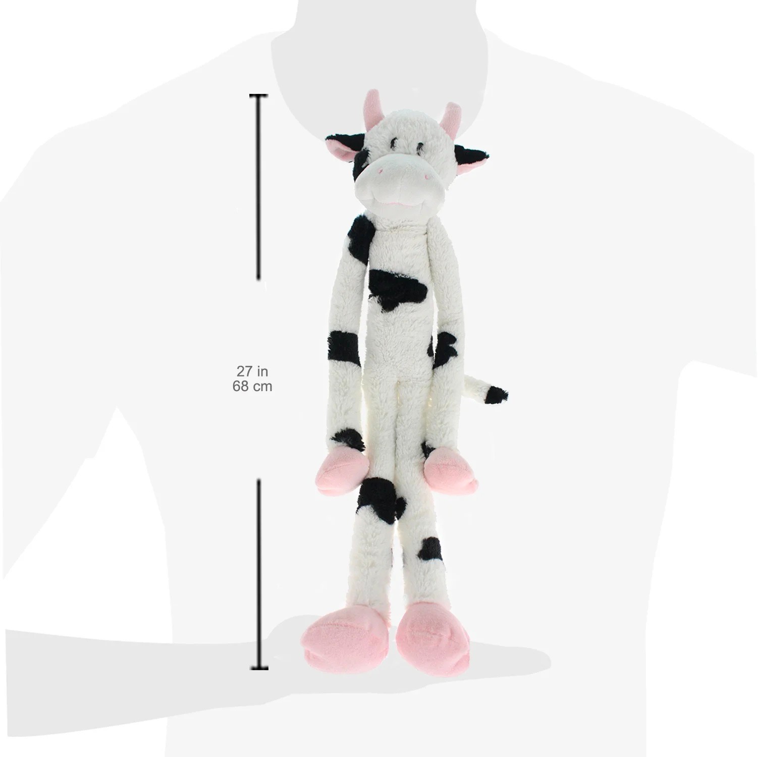 Large Extra Long Legs Over Sized Animal Dog Toy 27 inch Plush Multiple Squeakers (White and Black Cow)