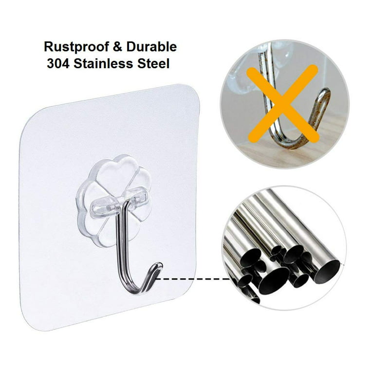 SUNFICON Adhesive Hooks 8 Pack, Towel Hooks for Bathrooms Heavy Duty Wall  Hooks Waterproof 304 Stainless Steel Sticky Hook for Hanging Coats Keys