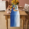 thumbnail image 2 of Ombre Blue Waves Table Runner - 90 Inch Long Abstract Art Gradient Modern Cotton and Linen Blended Dress Scarves Farmhouse Table Runner for Kitchen Dining, Coffee Table, 13" x 90", 2 of 8