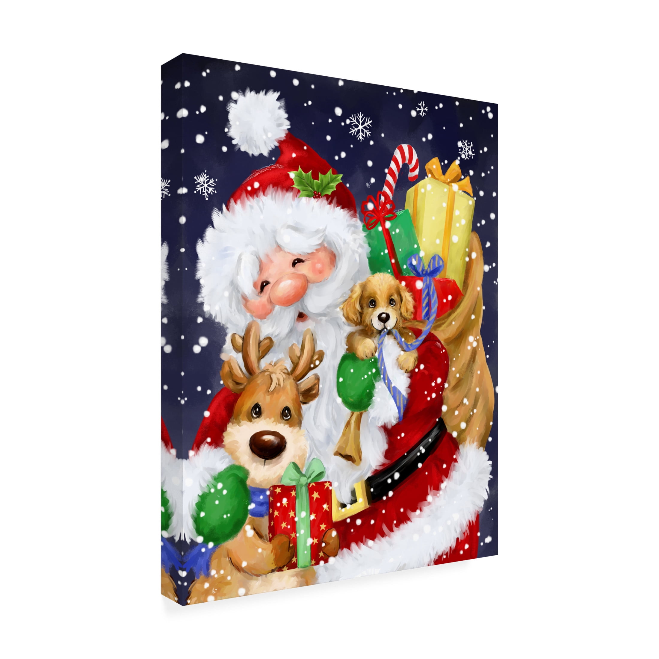 Canvas Wall Art - MAKIKO 'Santa, Reindeer and Puppy' Wall Art for Living Room, Bedroom, or Office Décor by Trademark Fine Art - 14 x 19 Inches