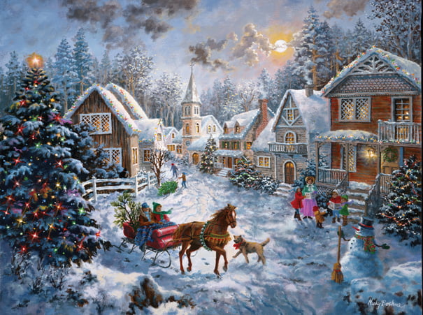 Nicky Boehme Village in the Winter Xmas Jigsaw Puzzle 1000 Pieces 20"X27" Piece 