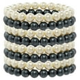 thumbnail image 2 of J&H Designs 807-BR-Ivory Ivory and Black Glass Pearl Stretch Bracelet Set, 2 of 5