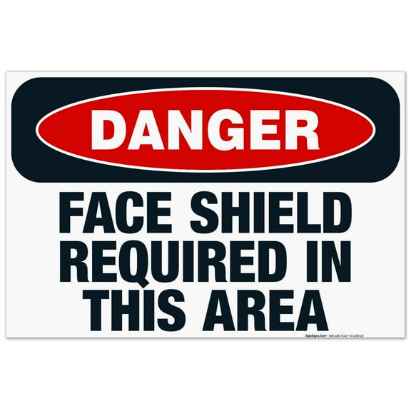 Danger Face Shield Required In This Area Sign, OSHA Danger Sign, 24x36 Corrugated Plastic