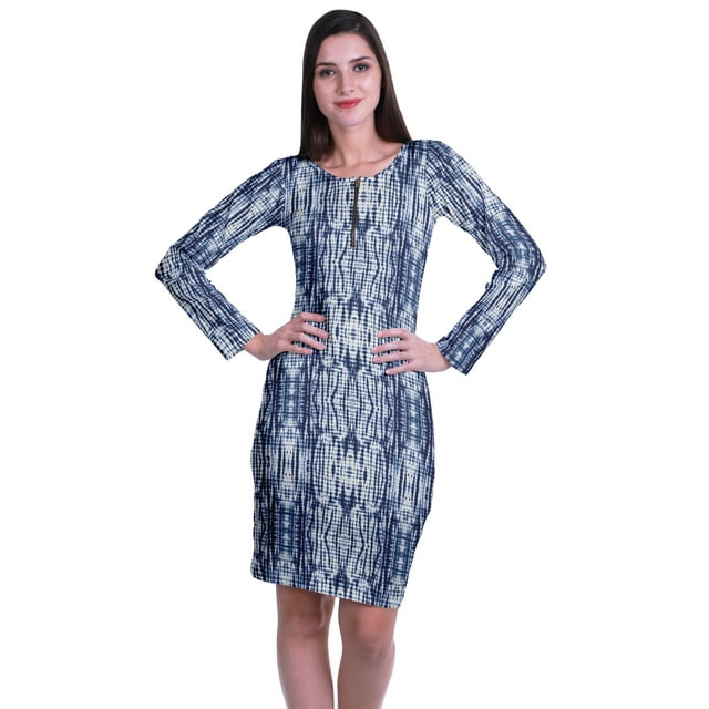 Moomaya Robe Moulante Imprimée pour Femmes à Manches Longues, Longueur Midi