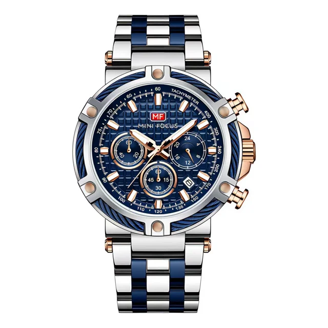 Reloj Luminoso Cronógrafo Casual Mini Focus Color Del Fondo Plateado/azul