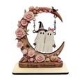 thumbnail image 2 of Linnome Halloween Wooden Ghost on Moon Swing Ornament, Handcrafted Spooky Tabletop Figurine for Festive Home Decor, Creepy Ghost Hanging Decoration for Office Desk or Fireplace Mantel Shelf, 2 of 5