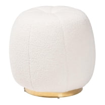 Bowery Hill Modern Ivory Boucle Upholstered and Gold Metal Ottoman