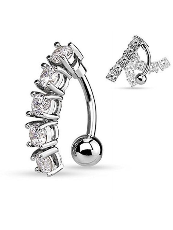 Upside Down Dangle Belly Ring Four Diamond 14G (1.6MM) #179 (Clear) (B/1/6)
