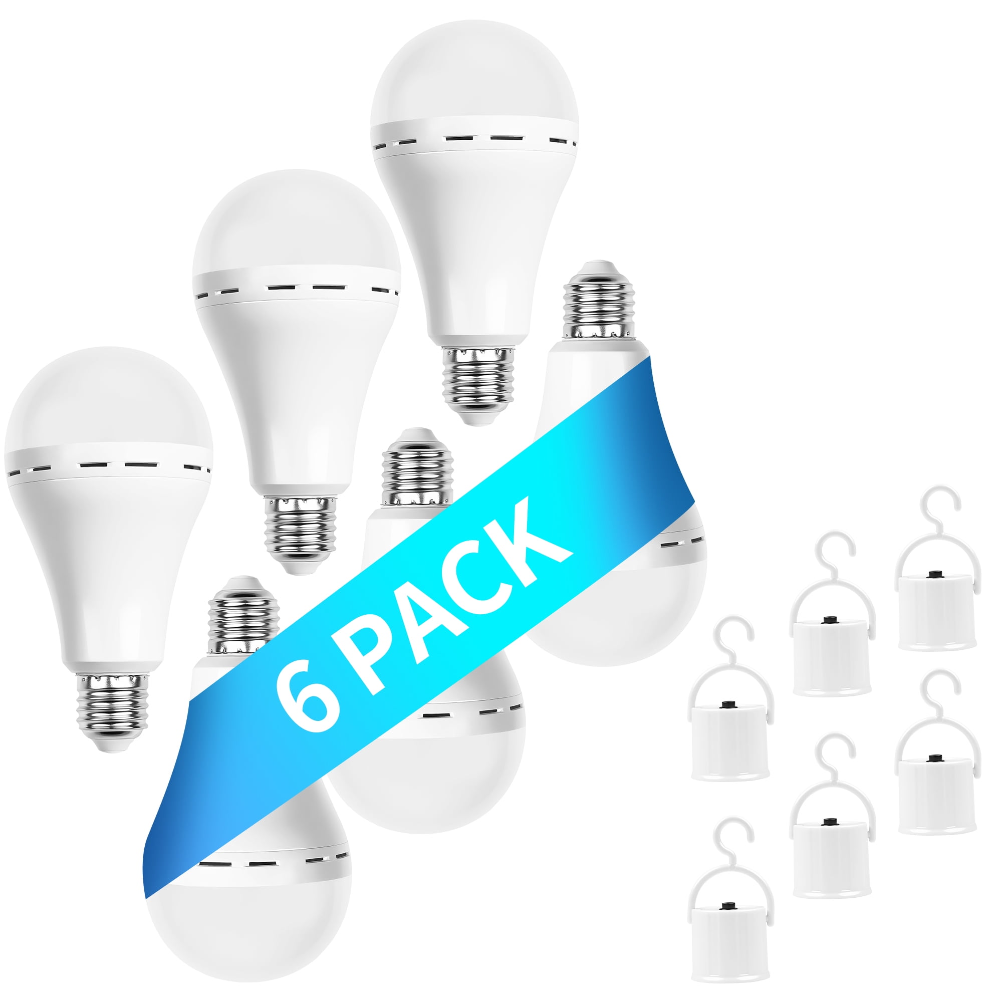 6 Pack Rechargeable Light Bulbs, 85% Energy Saving 3000K Battery Powered LED Light Bulb Daylight E27 240 Volt 12W 1200mAh, for Power Outage Camping Outdoor Activity
