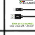 thumbnail image 3 of Cellet USB Cable Compatible with TCL 50 XL 5G - Extra Long Rugged Nylon Braided Fast Charging and Data Sync USB-C to USB-A (Type-C to Type-A) Cable - (10 Feet) - Black, 3 of 8