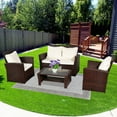 thumbnail image 3 of 4-Piece Outdoor Sectional Sofa Set, PE Rattan Conversation Set with Arm Chairs, Tea Table and Cushions, All-Weather Cushioned Sofa Furniture Set for Backyard, Patio, Porch, Garden, Poolside, K3029, 3 of 9